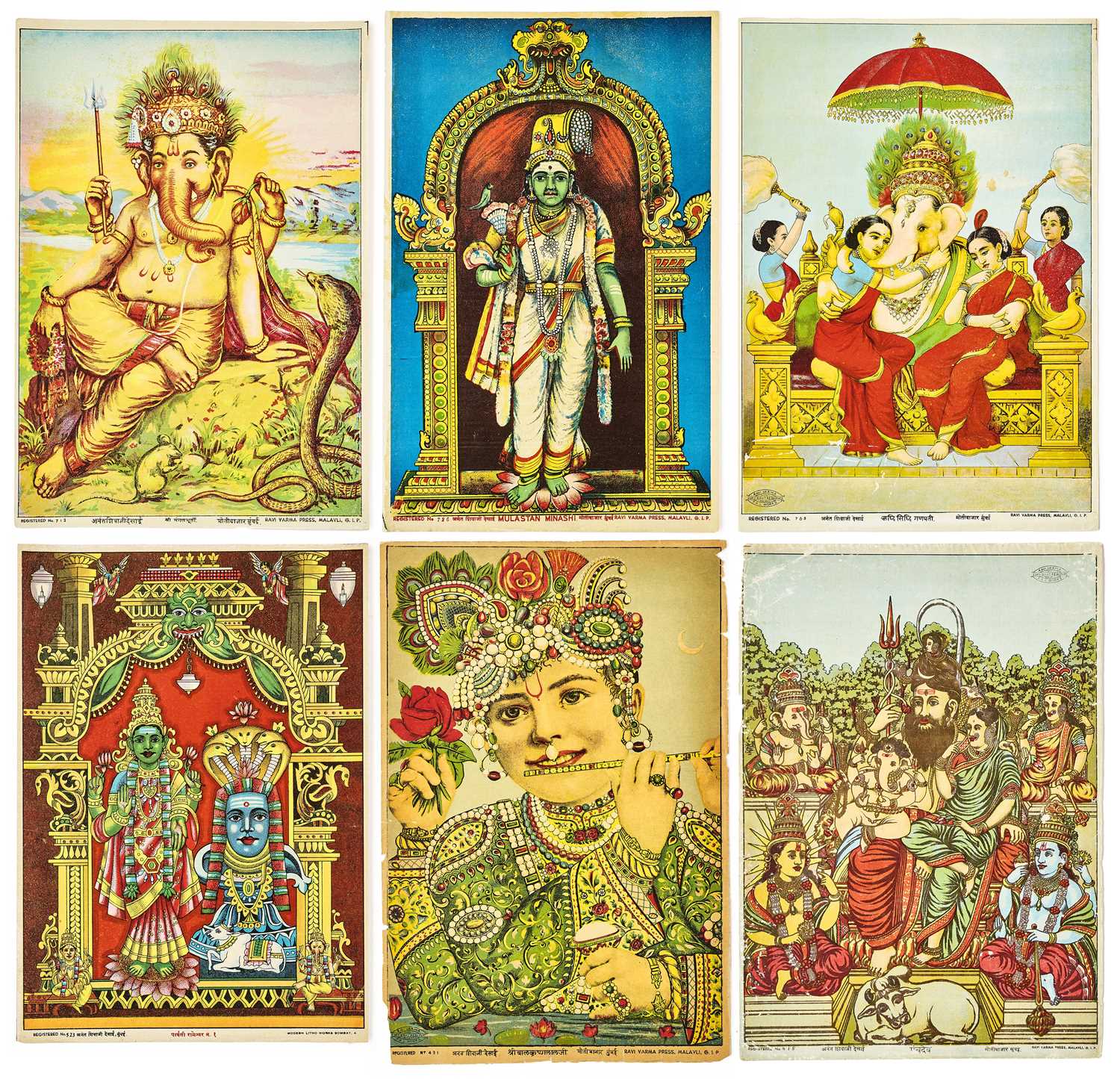 Lot 62 - FIVE LITHOGRAPHS OF HINDU DEITIES BY THE RAVI VARMA PRESS, MALAVLI, INDIA