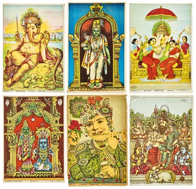 Lot 471 - FIVE LITHOGRAPHS OF HINDU DEITIES BY THE RAVI VARMA PRESS, MALAVLI, INDIA