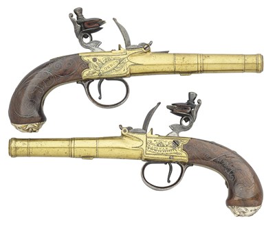 Lot 366 - A PAIR OF 54 BORE FLINTLOCK BOX-LOCK PISTOLS BY BATEMAN, LONDON, CIRCA 1782
