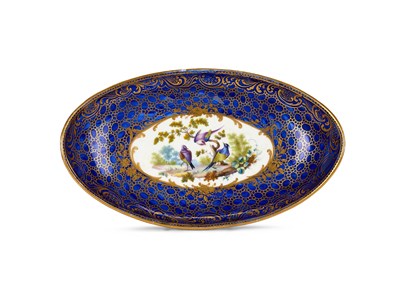 Lot 17 - A SEVRES-STYLE BLUE-GROUND OVAL DISH, LATE 19TH CENTURY