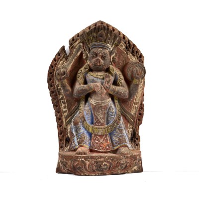Lot 501 - A CARVED AND PAINTED WOOD RELIEF OF A BOAR HEADED DEITY, NEPAL, 16TH/17TH CENTURY
