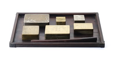 Lot 24 - SIX CHINESE METAL INK BOXES AND COVERS, LATE QING DYNASTY, 19TH/20TH CENTURY
