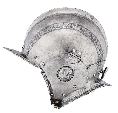 Lot 115 - A RARE NORTH GERMAN ETCHED BURGONET, BRUNSWICK, CIRCA 1540