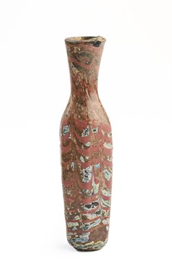 Lot 74 - A MAMLUK GLASS COSMETIC FLASK, EGYPT OR SYRIA, CIRCA 13TH/14TH CENTURY