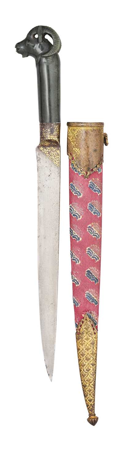 Lot 8 - AN INDIAN JADE-HILTED KARD WITH RAM’S HEAD POMMEL, 18TH CENTURY