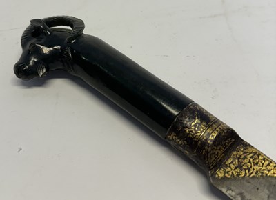 Lot 8 - AN INDIAN JADE-HILTED KARD WITH RAM’S HEAD POMMEL, 18TH CENTURY