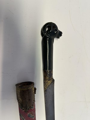 Lot 8 - AN INDIAN JADE-HILTED KARD WITH RAM’S HEAD POMMEL, 18TH CENTURY