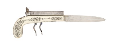 Lot 256 - A LIÈGE 120 BORE PERCUSSION D.B. KNIFE-PISTOL, MID-19TH CENTURY