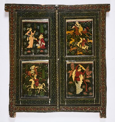 Lot 160 - A PAIR OF PAINTED WOOD SHUTTERS, PERSIA, 19TH/20TH CENTURY