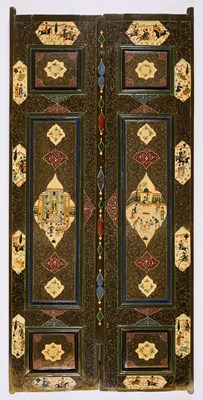 Lot 158 - A PAIR OF PAINTED WOOD DOORS, PERSIA, EARLY 20TH CENTURY