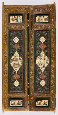 Lot 157 - A PAIR OF PAINTED WOOD DOORS, PERSIA, EARLY 20TH CENTURY