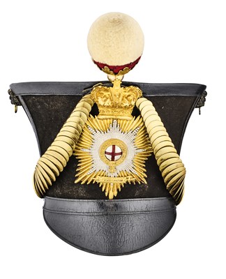 Lot 155 - A FINE OFFICER'S BELL-TOP SHAKO OF THE CHESHIRE REGIMENT OF MILITIA