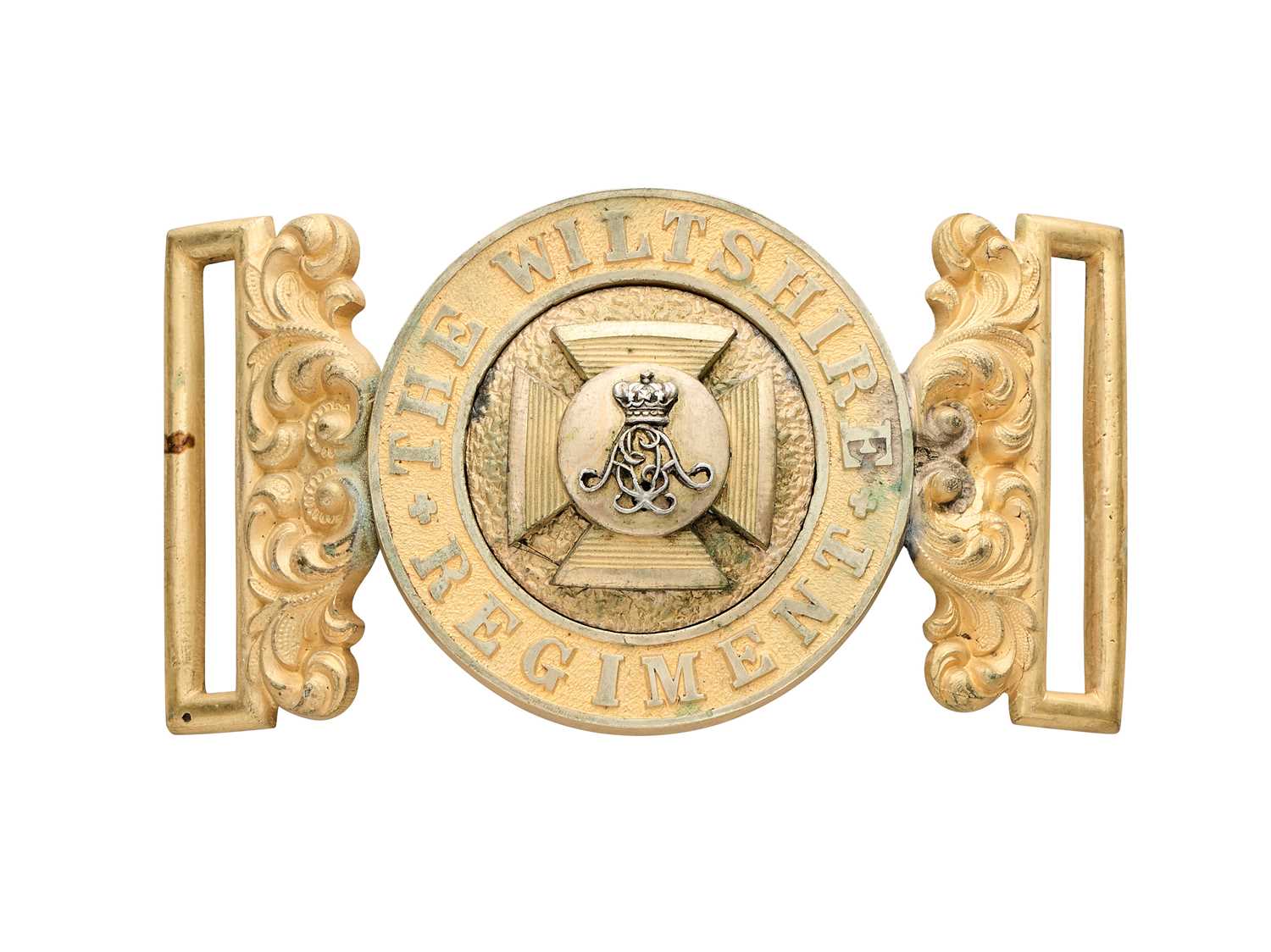 Lot 598 - AN INTERLOCKING OFFICER'S WAIST BELT CLASP OF THE WILTSHIRE REGIMENT, CIRCA 1881-1902