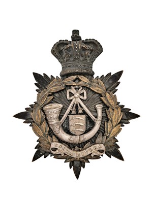 Lot 241 - AN EAST ESSEX RIFLES MILITIA OFFICER’S HELMET PLATE, CIRCA 1878-1881