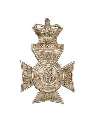 Lot 580 - A VICTORIAN OFFICER'S HELMET PLATE OF THE 60TH RIFLES