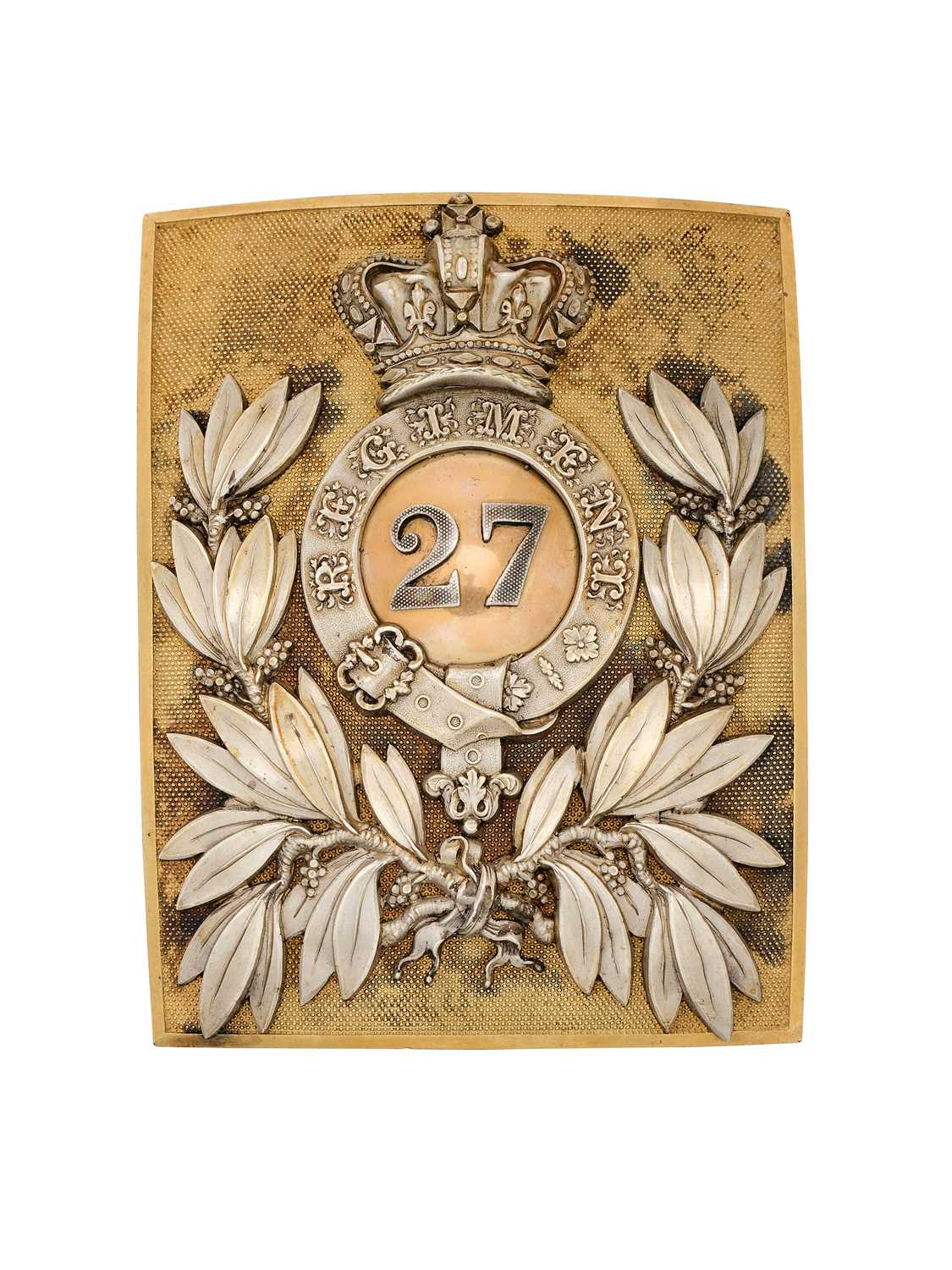 Lot 586 - A 27TH MADRAS NATIVE INFANTRY REGIMENT OFFICER'S SHOULDER BELT PLATE, CIRCA 1824-57