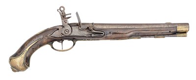 Lot 249 - A 12 BORE GERMAN (BRUNSWICK) MILITARY FLINTLOCK HOLSTER PISTOL, CIRCA 1740