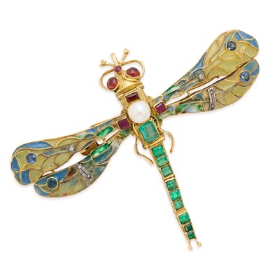 Lot 91 - GOLD, EMERALD AND GEM-SET BROOCH