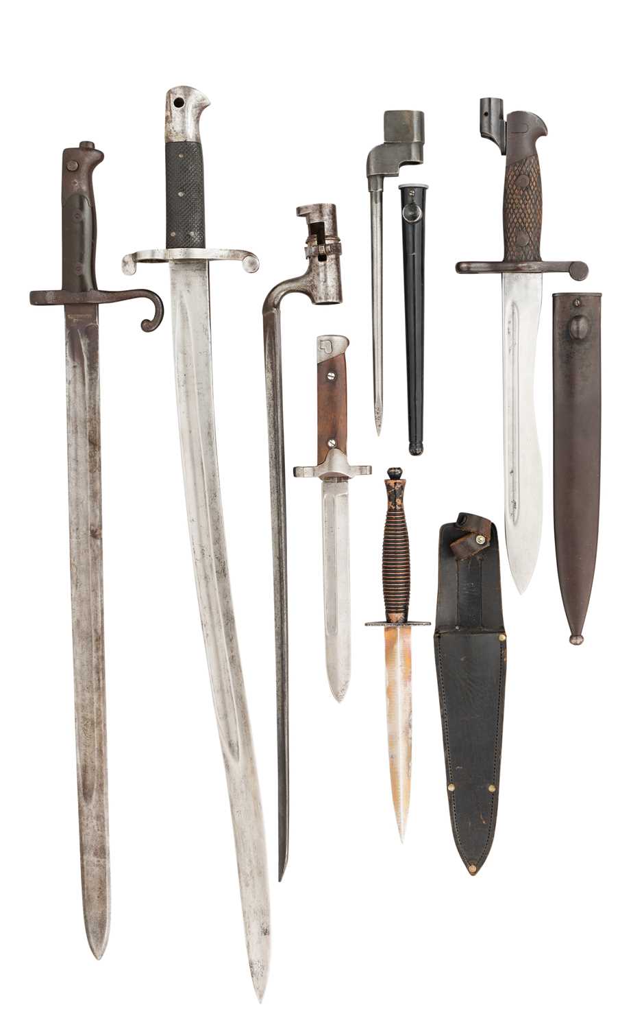 Lot 548 - A FAIRBURN SYKES THIRD PATTERN FIGHTING KNIFE, AND SIX VARIOUS BAYONETS
