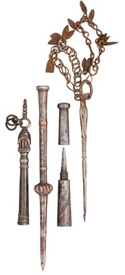 Lot 131 - THREE INDIAN TERMINALS, AND A FLAIL, 18TH/9TH CENTURY
