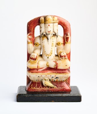 Lot 5 - A PAINTED MARBLE FIGURE OF BRAHMA, AGRA, INDIA, 19TH CENTURY
