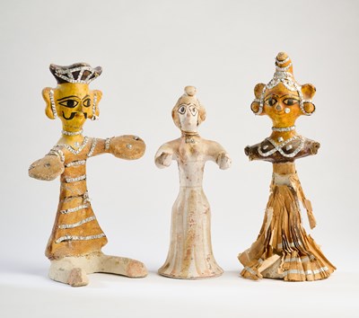 Lot 15 - THREE PAINTED CLAY FIGURINES, RAJASTHAN, INDIA, 20TH CENTURY
