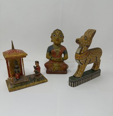 Lot 11 - THREE PAINTED AND CARVED WOOD MODELS, INDIA, 20TH CENTURY