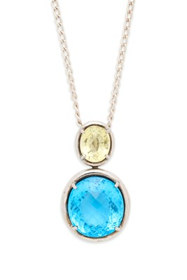 Lot 95 - BLUE TOPAZ AND LEMON QUARTZ PENDANT