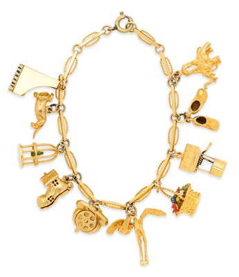 Lot 54 - 9-CARAT GOLD CHARM BRACELET