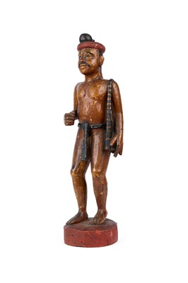 Lot 485 - A CARVED AND PAINTED WOOD FIGURE OF A MAN, BURMA (NOW MYANMAR), CIRCA 1800