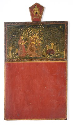Lot 81 - A PAINTED WOOD HANGING PANEL, RAJASTHAN, INDIA, 19TH CENTURY