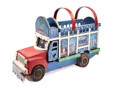 Lot 38 - A PAINTED WOOD MODEL LORRY, PAKISTAN, MID-20TH CENTURY
