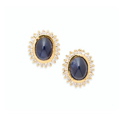 Lot 105 - PAIR OF SAPPHIRE AND DIAMOND EAR STUDS