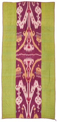 Lot 22 - AN IKAT AND SILK QUILTED PANEL, UZBEKISTAN, LATE 19TH/EARLY 20TH CENTURY