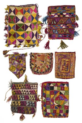Lot 167 - A COLLECTION OF SEVEN EMBROIDERED POUCHES, AFGHANISTAN, 20TH CENTURY