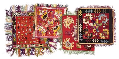 Lot 149 - FOUR EMBROIDERED LAKAI TRAY COVERS (LALI POSH), UZBEKISTAN, EARLY 20TH CENTURY