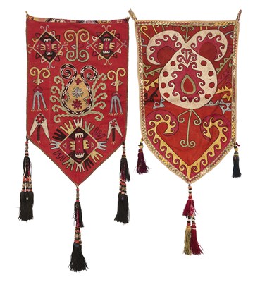 Lot 148 - TWO LAKAI EMBROIDERED BAG FACES (UUK KAP), UZBEKISTAN, CIRCA 1900
