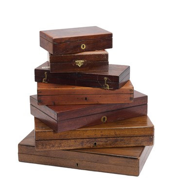 Lot 322 - A MAHOGANY PERCUSSION REVOLVER CASE, AND SIX WOODEN CASES, MOSTLY 19TH CENTURY