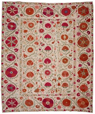 Lot 194 - AN EMBROIDERED SUSANI, UZBEKISTAN, 20TH CENTURY