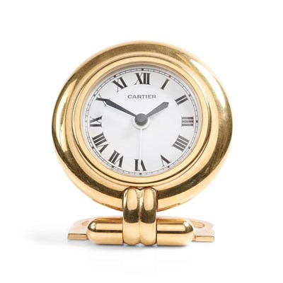 Lot 155 - CARTIER: A GILT-METAL 'COLISEE' ALARM CLOCK, 1990s
