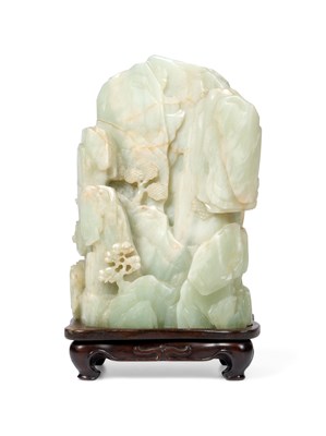 Lot 24 - A CHINESE IMPERIALLY INSCRIBED JADE MOUNTAIN, QING DYNASTY
