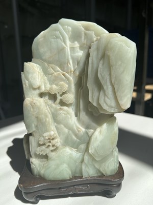 Lot 24 - A CHINESE IMPERIALLY INSCRIBED JADE MOUNTAIN, QING DYNASTY
