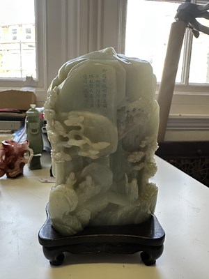 Lot 24 - A CHINESE IMPERIALLY INSCRIBED JADE MOUNTAIN, QING DYNASTY