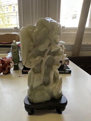 Lot 24 - A CHINESE IMPERIALLY INSCRIBED JADE MOUNTAIN, QING DYNASTY
