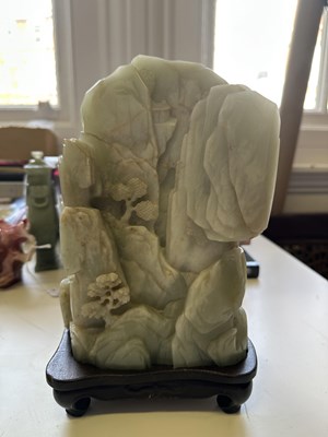 Lot 24 - A CHINESE IMPERIALLY INSCRIBED JADE MOUNTAIN, QING DYNASTY