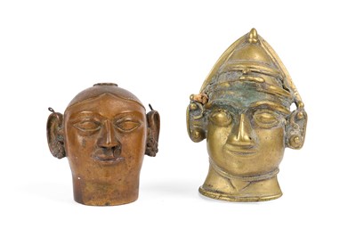 Lot 421 - TWO BRONZE HEADS, WESTERN DECCAN, INDIA, 19TH CENTURY