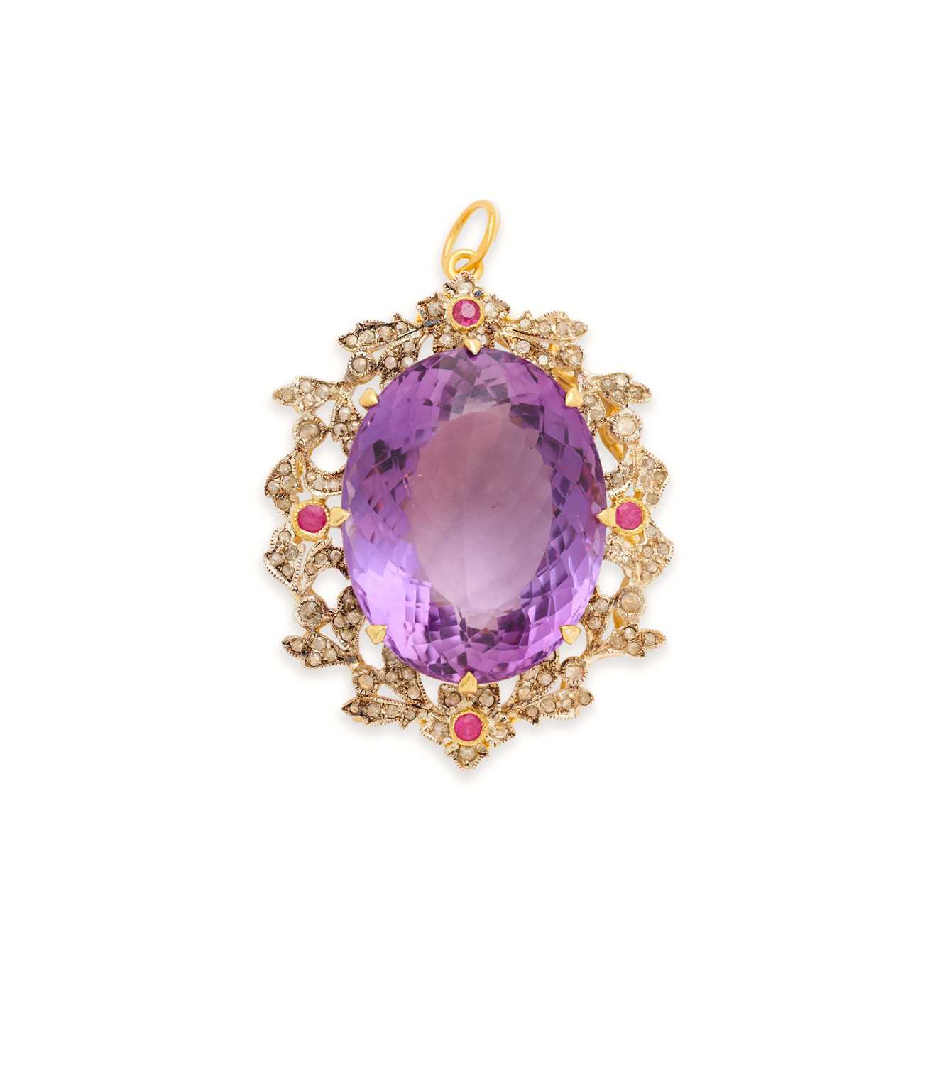 Lot 354 - AMETHYST, RUBY AND DIAMOND PENDANT