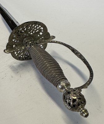 Lot 48 - A FINE ENGLISH SILVER-HILTED SMALL-SWORD RETAILED BY BOCK, COCKSPUR STREET, CHAR. CROSS, CIRCA 1768