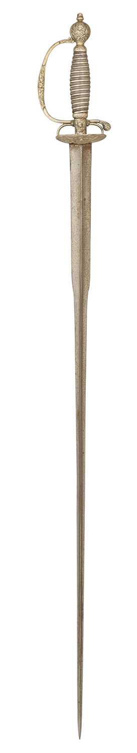 Lot 51 - AN ENGLISH SILVER-HILTED SMALL-SWORD, LONDON SILVER HALLMARKS FOR 1764, MAKER’S MARK OF