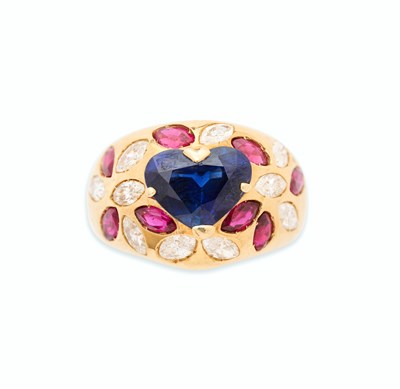 Lot 110 - TABBAH: SAPPHIRE, RUBY AND DIAMOND RING